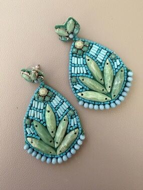 Stella & Dot Turquoise and Mint Teardrop Beaded Earrings